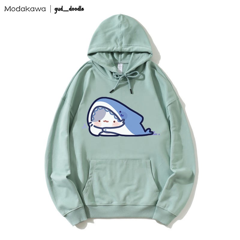 MODAKAWA X gud_doodle Lockerer Hoodie mit Kitty-Hai-Print - Green - 5XL - image 6