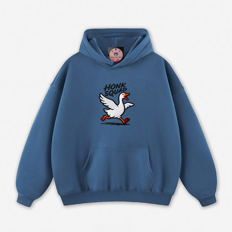 HONK SQUAD Running Goose Graphic Loose Hoodie - Dark Blue - 5XL - image 5