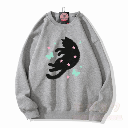 Modakawa Sweatshirt mit Sternen-, Schmetterlings- und Katzenmotiv - Grau - 5XL - image 3