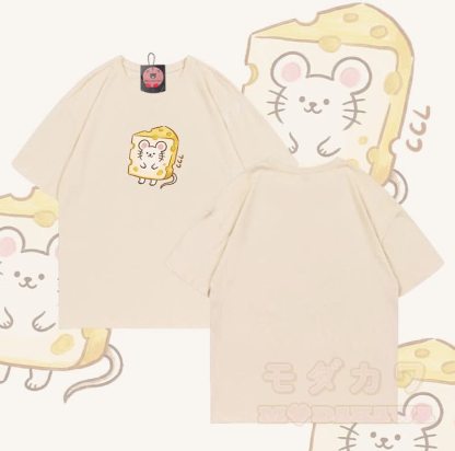 Modakawa T-Shirt mit Käsemaus-Motiv, 100 % Baumwolle - Aprikose - 5XL - image 6