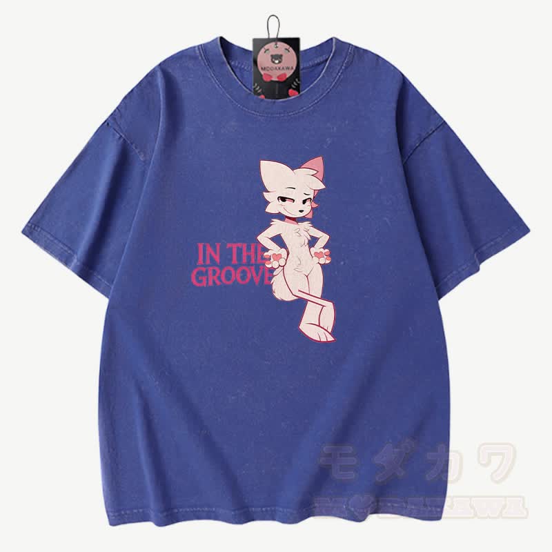 IN THE GROOVE Anime Fox Graphic Modakawa Vintage Washed 100% Cotton T-Shirt - Blau - 3XL - image 8