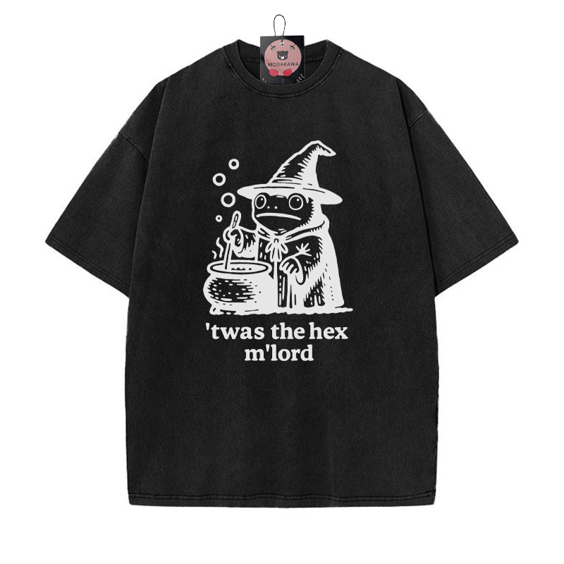 'TWAS THE' HEX M'LORD Zauberer Frosch Grafik Unisex Vintage Washed T-Shirt - Schwarz - 5XL - image 7