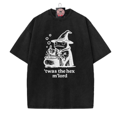 'TWAS THE' HEX M'LORD Zauberer Frosch Grafik Unisex Vintage Washed T-Shirt - Schwarz - 5XL - image 7