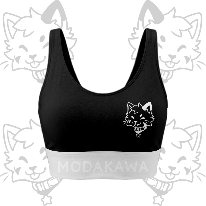 Kitty Graphic Crop Tank Sport Top Shorts Bikini Modakawa Matching Outfit - Black Top - 5XL - image 3