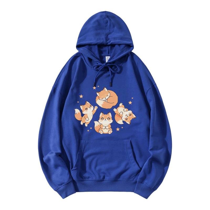 Modakawa Hoodie mit niedlichem Fuchs-Motiv, locker geschnitten, aus Baumwollmischgewebe - Blue - 5XL - image 7