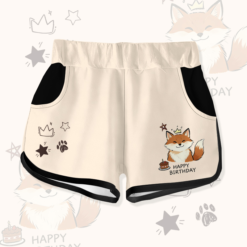 HAPPY zum Geburtstag, Smile Fox Cake Graphic Modakawa Shorts - Apricot - 5XL - image 3