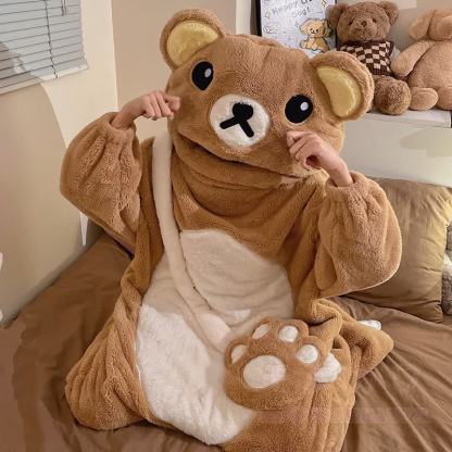 Lustiger Bären-Plüsch-Kapuzen-Einteiler-Schlafanzug - image 6