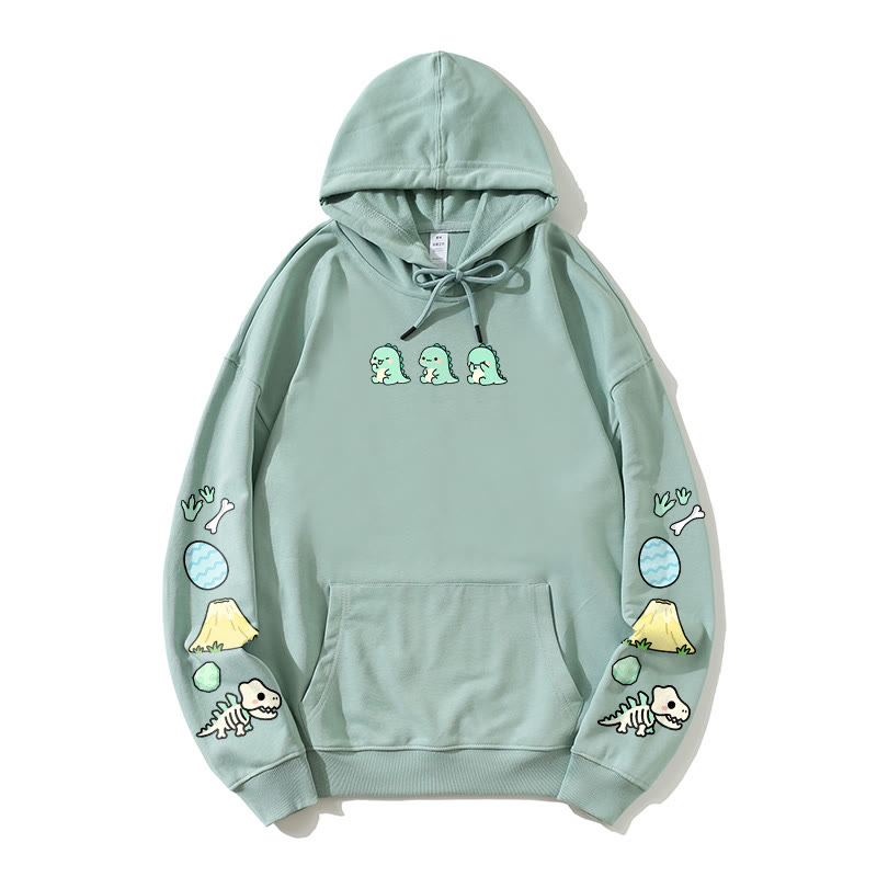 Lockerer Hoodie mit verspieltem Dinosaurier-Print - Green - 5XL - image 5