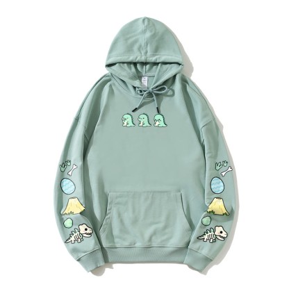 Lockerer Hoodie mit verspieltem Dinosaurier-Print - Green - 5XL - image 5