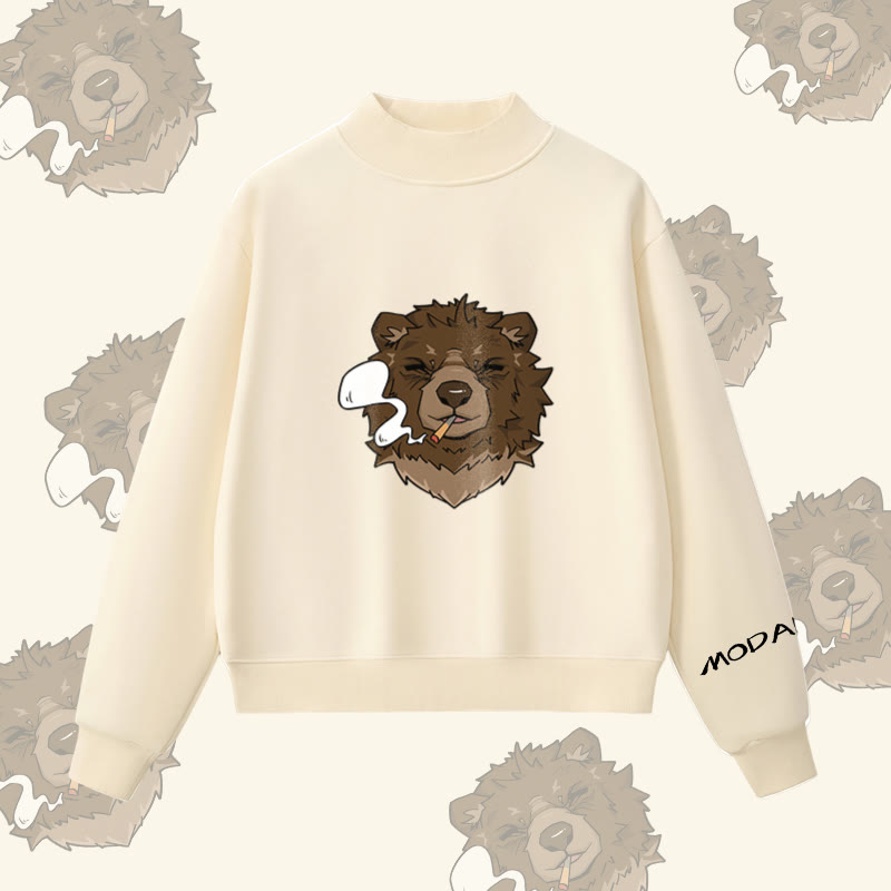 MODAKAWA Sweatshirt mit Raucherbär-Grafik und Fleece-Futter - Apricot - L - image 3