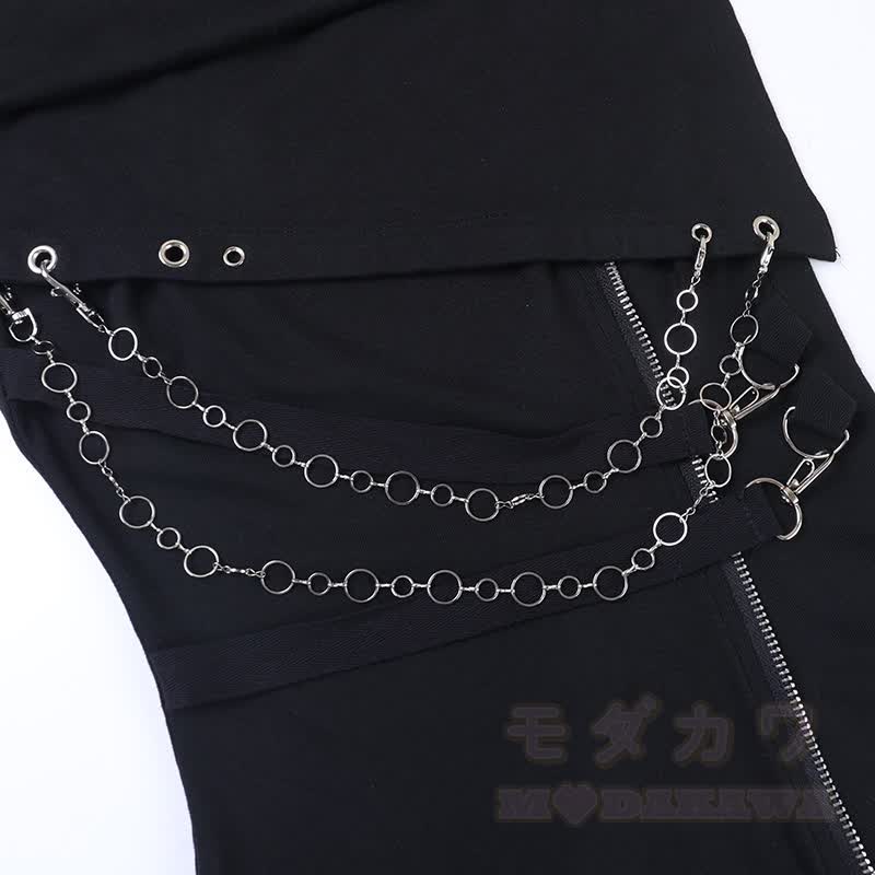 Ärmelloses Top im Gothic-Stil mit drapiertem Kragen und Metallkettenverzierung - image 9