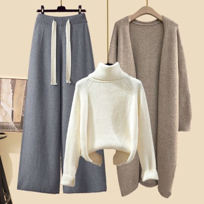 Dreiteiliges Set aus Strickjacke, Strickpullover und Hose - Satz E - 3XL - image 5