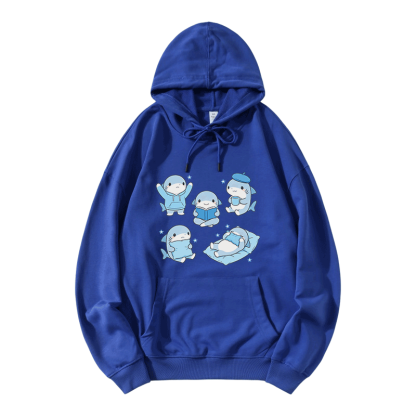 Modakawa Hoodie mit niedlichem Hai-Motiv, locker geschnitten, aus Baumwollmischgewebe - Blue - 5XL - image 7