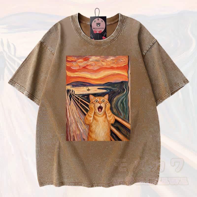 MODAKAWA T-Shirt aus 100 % Baumwolle mit niedlichem Katzenmotiv im Vintage-Stil - Braun - 3XL - image 5