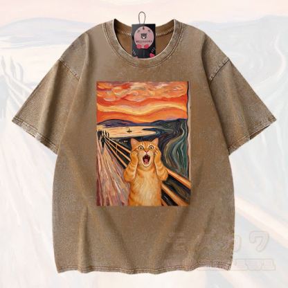 MODAKAWA T-Shirt aus 100 % Baumwolle mit niedlichem Katzenmotiv im Vintage-Stil - Braun - 3XL - image 5