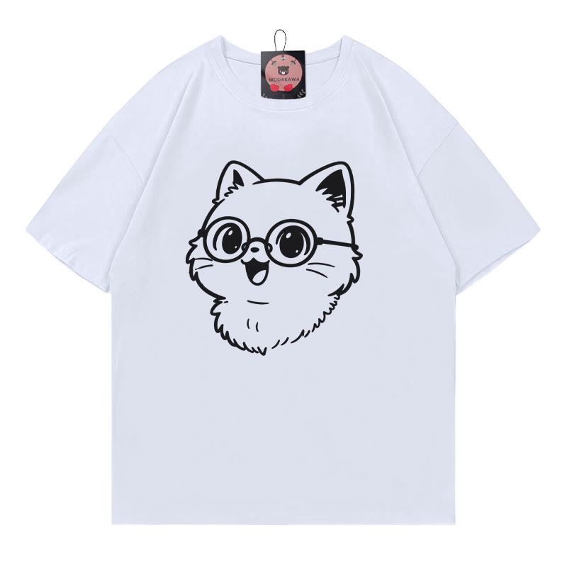 T-Shirt mit Brillen-Kitty-Print - White - 5XL - image 3