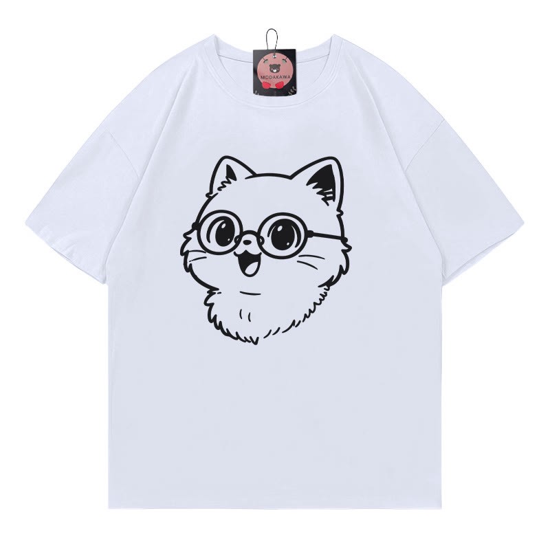 T-Shirt mit Brillen-Kitty-Print - White - 5XL - image 3