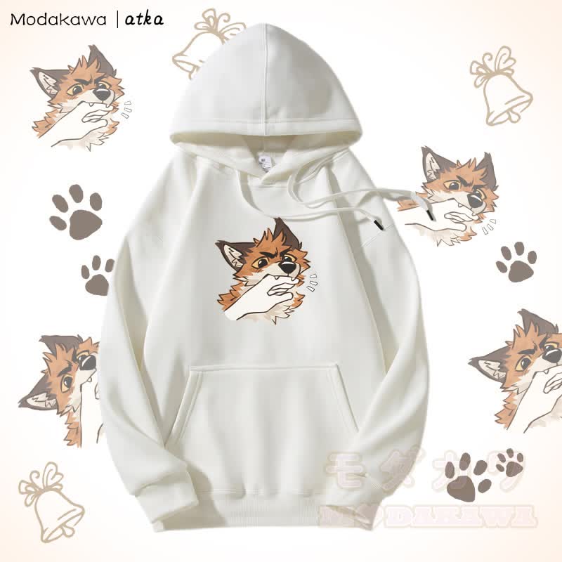 Verspielter Hoodie mit Fuchs-Grafik und Fleecefutter - Weiß - 5XL - image 4