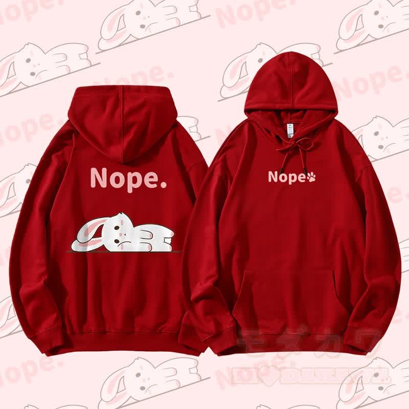 MODAKAWA Streetwear Pullover Hoodie mit Hasenmotiv und flach liegendem Aufdruck - Weinrot - 5XL - image 3