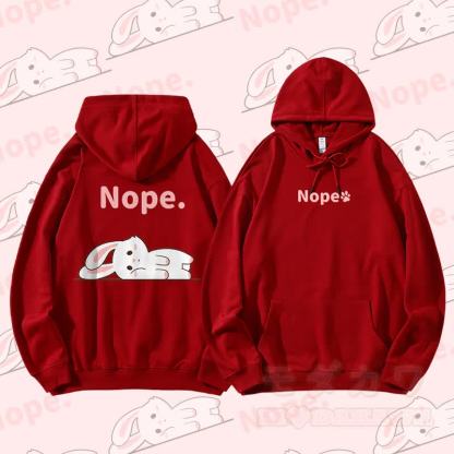 MODAKAWA Streetwear Pullover Hoodie mit Hasenmotiv und flach liegendem Aufdruck - Weinrot - 5XL - image 3