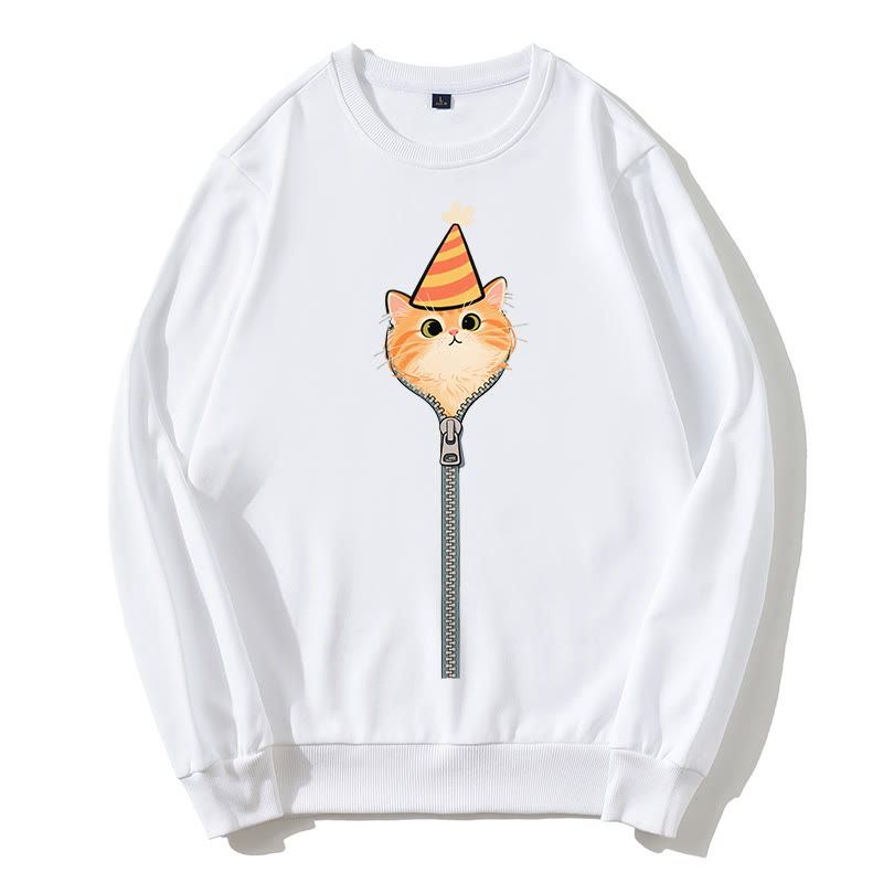 Partykatze, die aus dem Sweatshirt mit Reißverschluss und rundem Kragen guckt - Weiß - 5XL - image 5