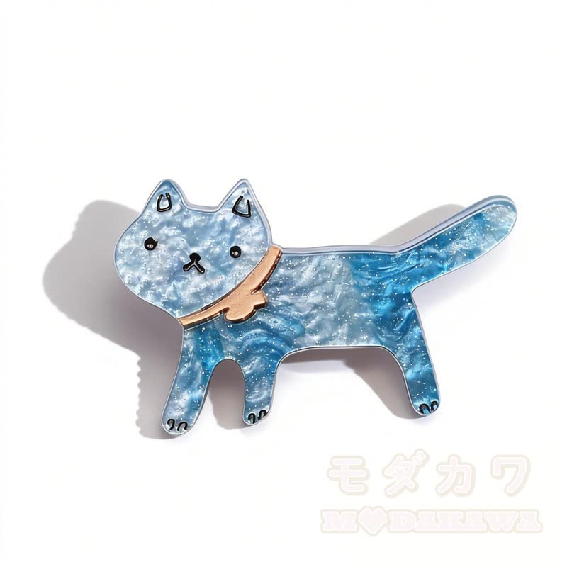 Kawaii Glitzer Sternenkatze Anstecknadel - Hellblau - image 9