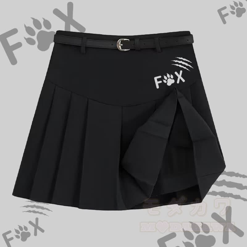 MODAKAWA X atka Lustiges Fuchs-T-Shirt mit eckigem Ausschnitt, Gürtel und passendem Faltenrock - Schwarzer Rock - 2XL - image 6