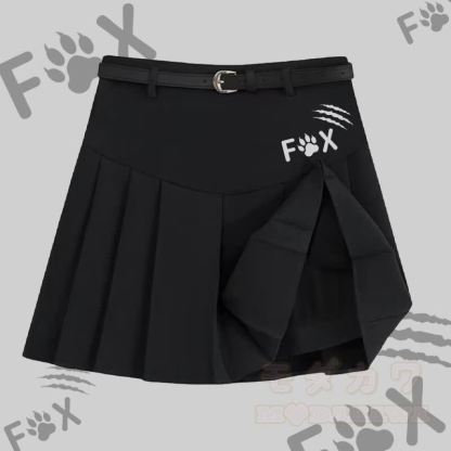 MODAKAWA X atka Lustiges Fuchs-T-Shirt mit eckigem Ausschnitt, Gürtel und passendem Faltenrock - Schwarzer Rock - 2XL - image 6