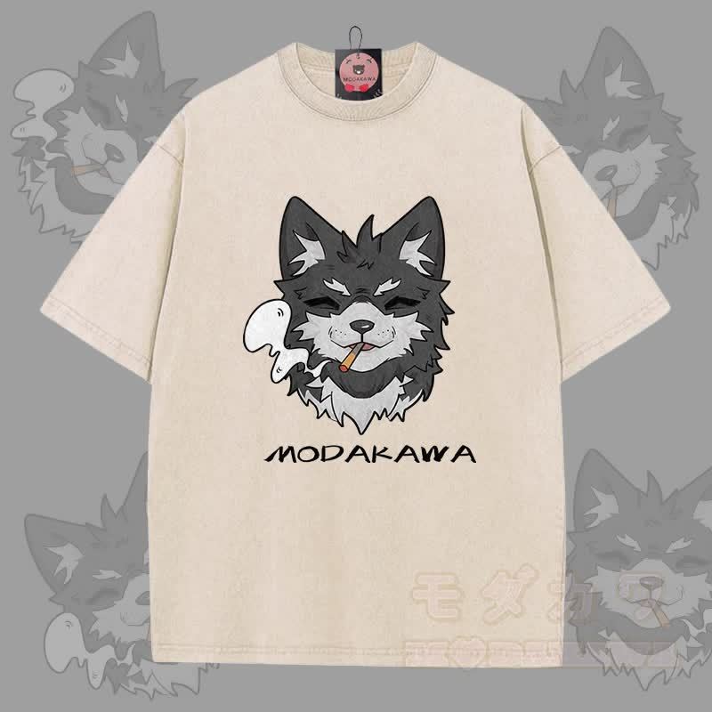 MODAKAWA Koda Smoking Graphic Unisex Vintage Washed T-Shirt - Aprikose - 5XL - image 5