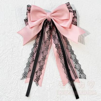 Lolita-Mode Gothic Pink Lace Long Streamer Bow Hair Accessories - C - image 5
