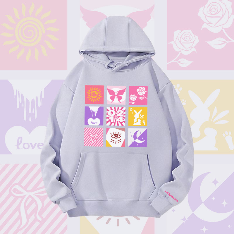 MODAKAWA Hoodie mit gemischtem Symbolgitter und Grafikmuster, schwere Ausführung - Purple - 2XL - image 5