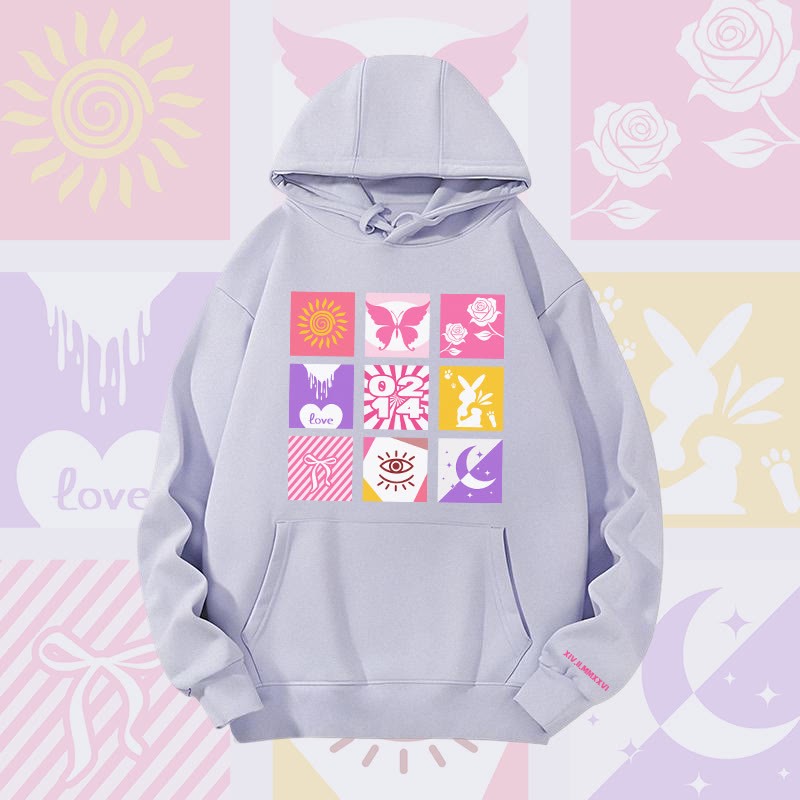 MODAKAWA Hoodie mit gemischtem Symbolgitter und Grafikmuster, schwere Ausführung - Purple - 2XL - image 5