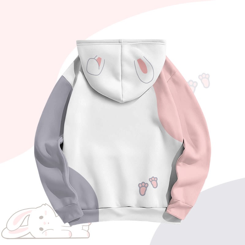 MODAKAWA Farben Block Bunny Lying Flat Graphic All Over Print Pullover Hoodie - image 3