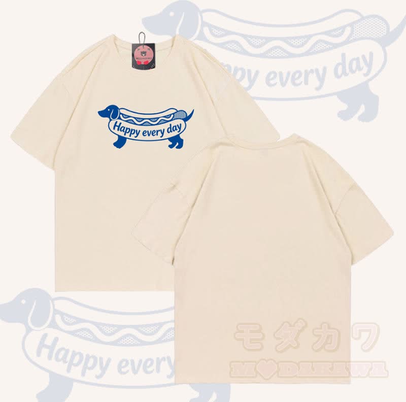 Jeden Tag HAPPY – Hot-Dog-Grafik – Modakawa T-Shirt aus 100 % Baumwolle - Aprikose - 5XL - image 6