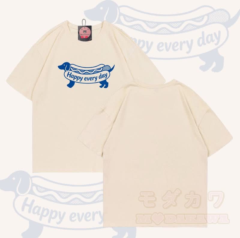 Jeden Tag HAPPY – Hot-Dog-Grafik – Modakawa T-Shirt aus 100 % Baumwolle - Aprikose - 5XL - image 6