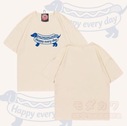 Jeden Tag HAPPY – Hot-Dog-Grafik – Modakawa T-Shirt aus 100 % Baumwolle - Aprikose - 5XL - image 6