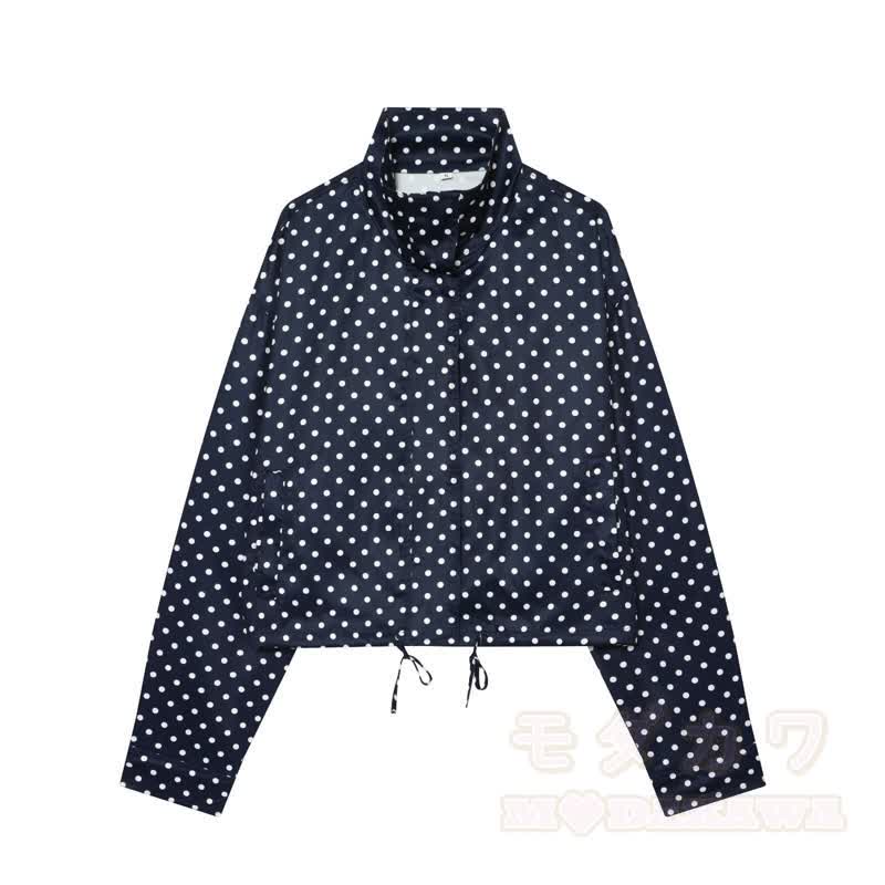 Zweiteiliges Set aus gepunkteter Stehkragenjacke und Shorts - Blauer Mantel - L - image 6