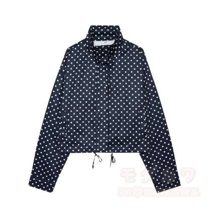 Zweiteiliges Set aus gepunkteter Stehkragenjacke und Shorts - Blauer Mantel - L - image 6