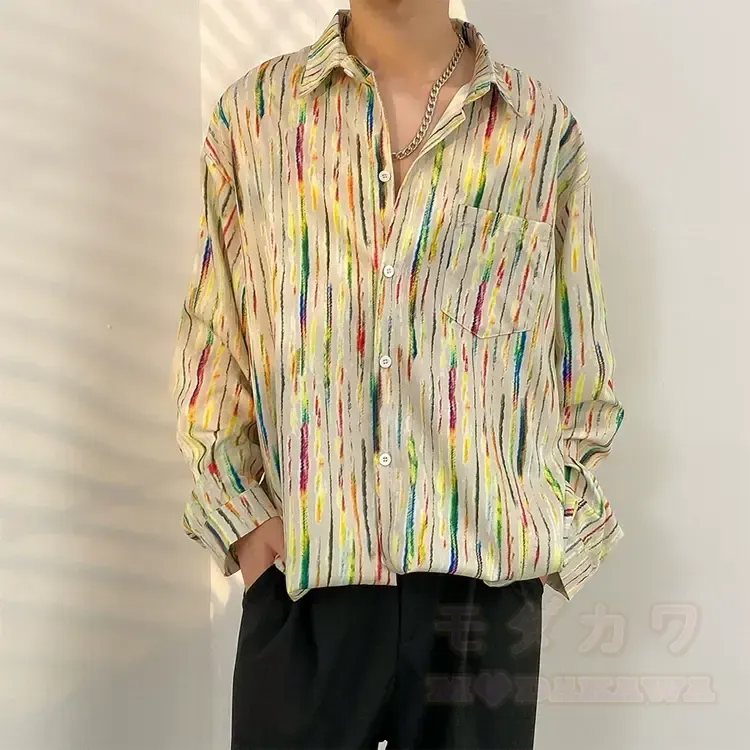 Herren-Langarmhemd mit Vintage-Print und Knopfleiste - Mehrfarbig H - 3XL - image 9