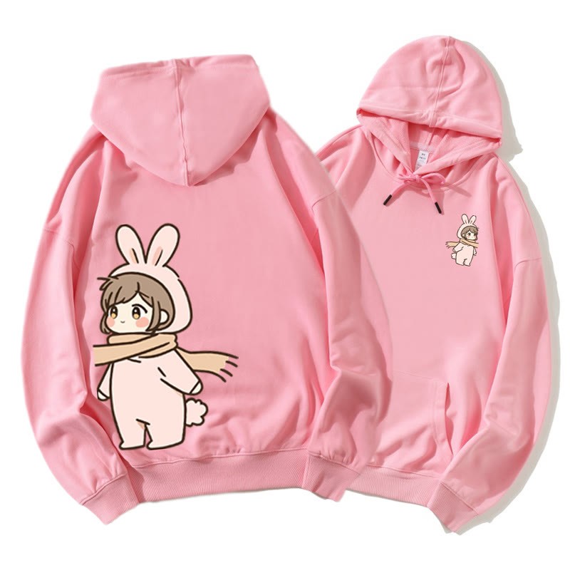 Niedlicher Cartoon Junge und Mädchen Grafik Paar Passender Hoodie - Pink B - 5XL - image 5