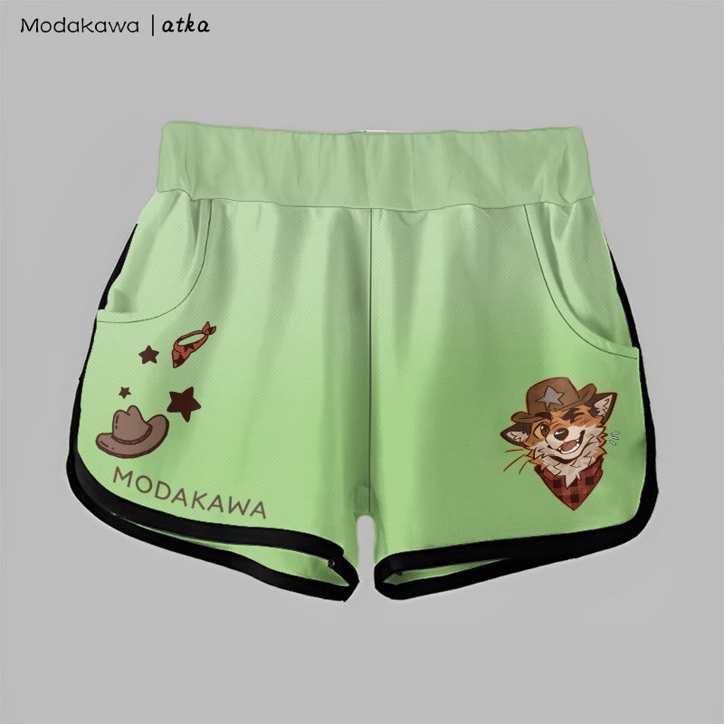 MODAKAWA X atka Gradient Cowboy Fox Winking Graphic Shorts - Green - 5XL - image 2
