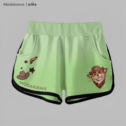 MODAKAWA X atka Gradient Cowboy Fox Winking Graphic Shorts - Green - 5XL - image 2