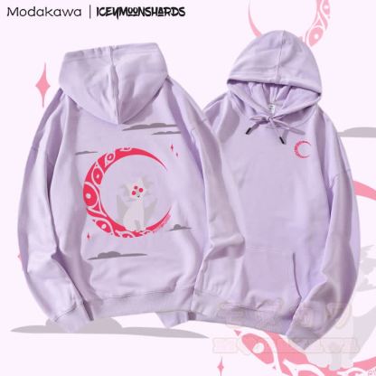 MODAKAWA X iceymoonshards Catmoon Graphic Streetwear Pullover Hoodie - Lila - 5XL - image 3