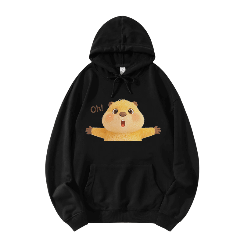 OH Capybara Grafik Modakawa Lockerer Baumwoll-Misch-Hoodie - Black - 5XL - image 3