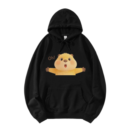 OH Capybara Grafik Modakawa Lockerer Baumwoll-Misch-Hoodie - Black - 5XL - image 3
