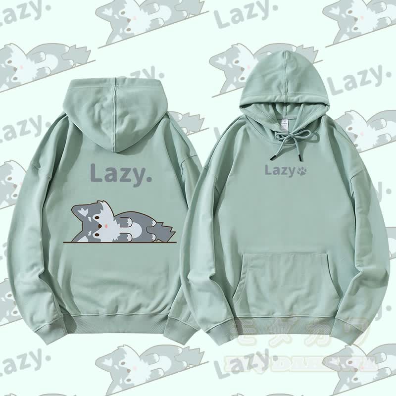 MODAKAWA Wolf Lying Flat Graphic Streetwear Pullover Hoodie - Grün - 5XL - image 3