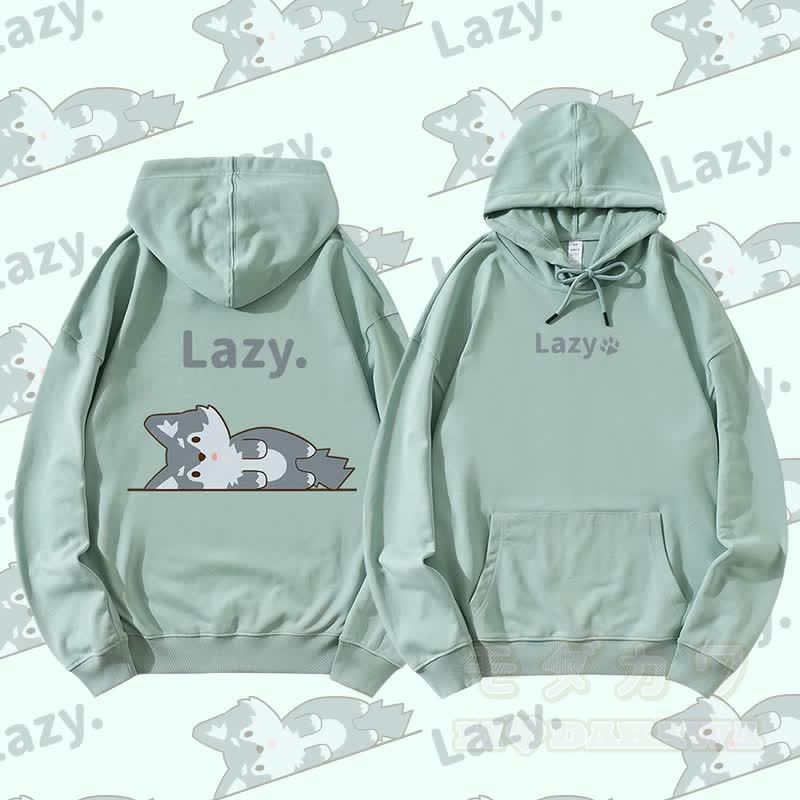 MODAKAWA Wolf Lying Flat Graphic Streetwear Pullover Hoodie - Grün - 5XL - image 3
