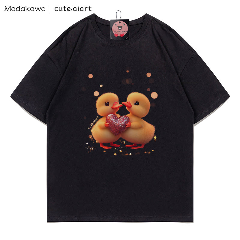 Zwei Entlein mit Herz-Grafik-T-Shirt - Black - 5XL - image 5