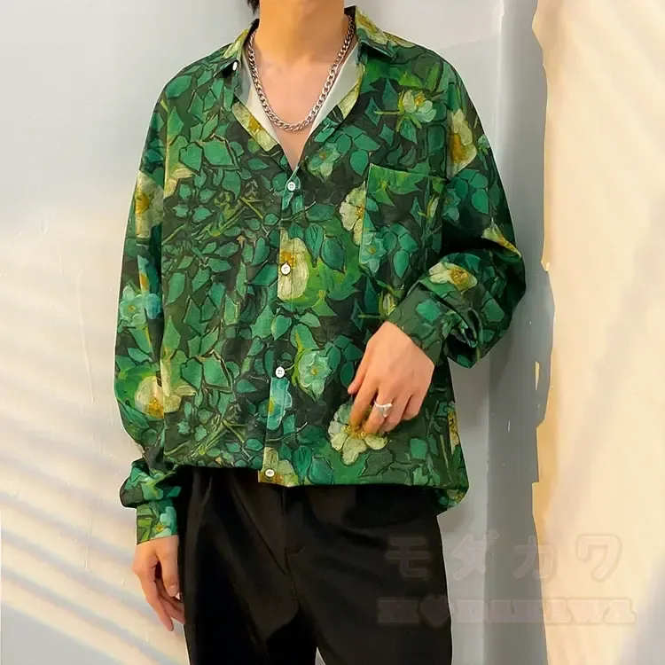 Herren-Langarmhemd mit Vintage-Print und Knopfleiste - Mehrfarbig Q - 3XL - image 18