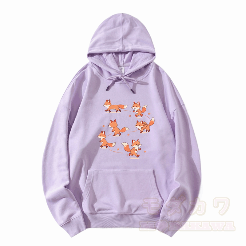 Modakawa Hoodie mit Happy Fox Grafik und lockerer Passform aus Baumwollmischgewebe - Hellviolett - 5XL - image 5